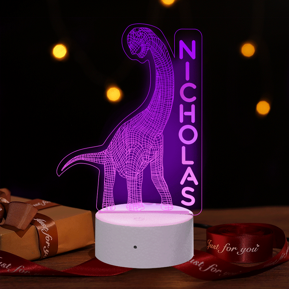 Dinosaure Lampe Illusion de Nom Fait sur Commande - Lumière de Dinosaure 3D 7 Couleurs Optique