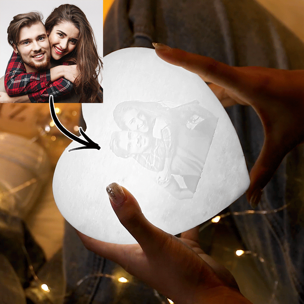 Cadeau Anniversaire de Mariage 3D Imprimé Photo Coeur Lampe Veilleuse Personnalisée Toucher Trois Couleurs (12-15cm)