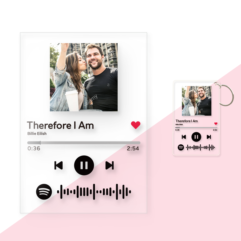 Spotify Glass - Plaque musicale personnalisée avec code Spotify (12cm x 16cm) avec un même porte-clés gratuit (5.4cm*8.6cm)