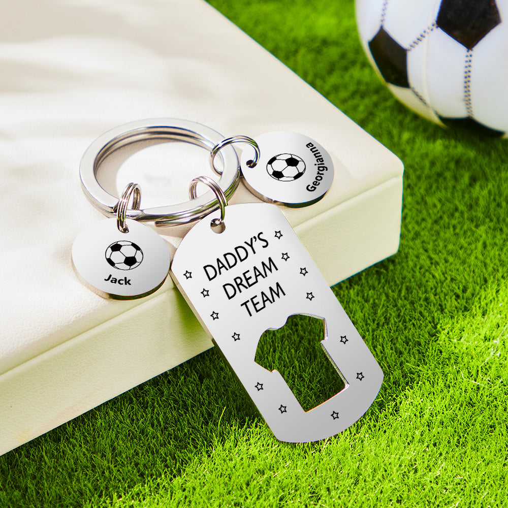 Porte-clés Personnalisé Gravé Football Daddy 'dream Team Avec Noms D'enfants Porte-clés Cadeaux De Fête Des Pères