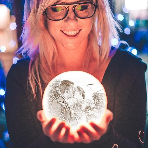 Lampe de Lune Photo & Gravée par Impression 3D Personnalisée - Pour Famille - Toucher 2 couleurs(10cm-20cm)