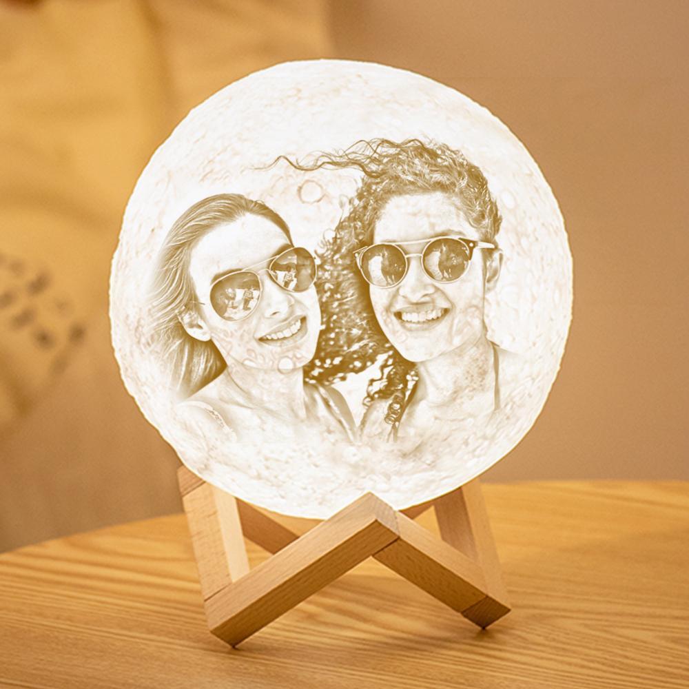 Cadeau d'anniversaire Lampe de Lune Photo & Gravée par Impression 3D Personnalisée - Pour Amis - Toucher 2 couleurs(10cm-20cm)