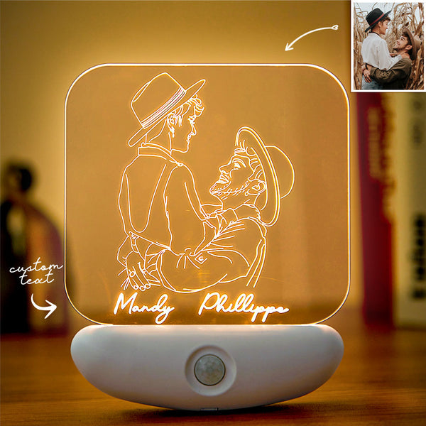 Custom 3D Photo Sensor Lamp Human Body Induction USB Charging Night Light Bedroom Corridor - lampelunephotofr
