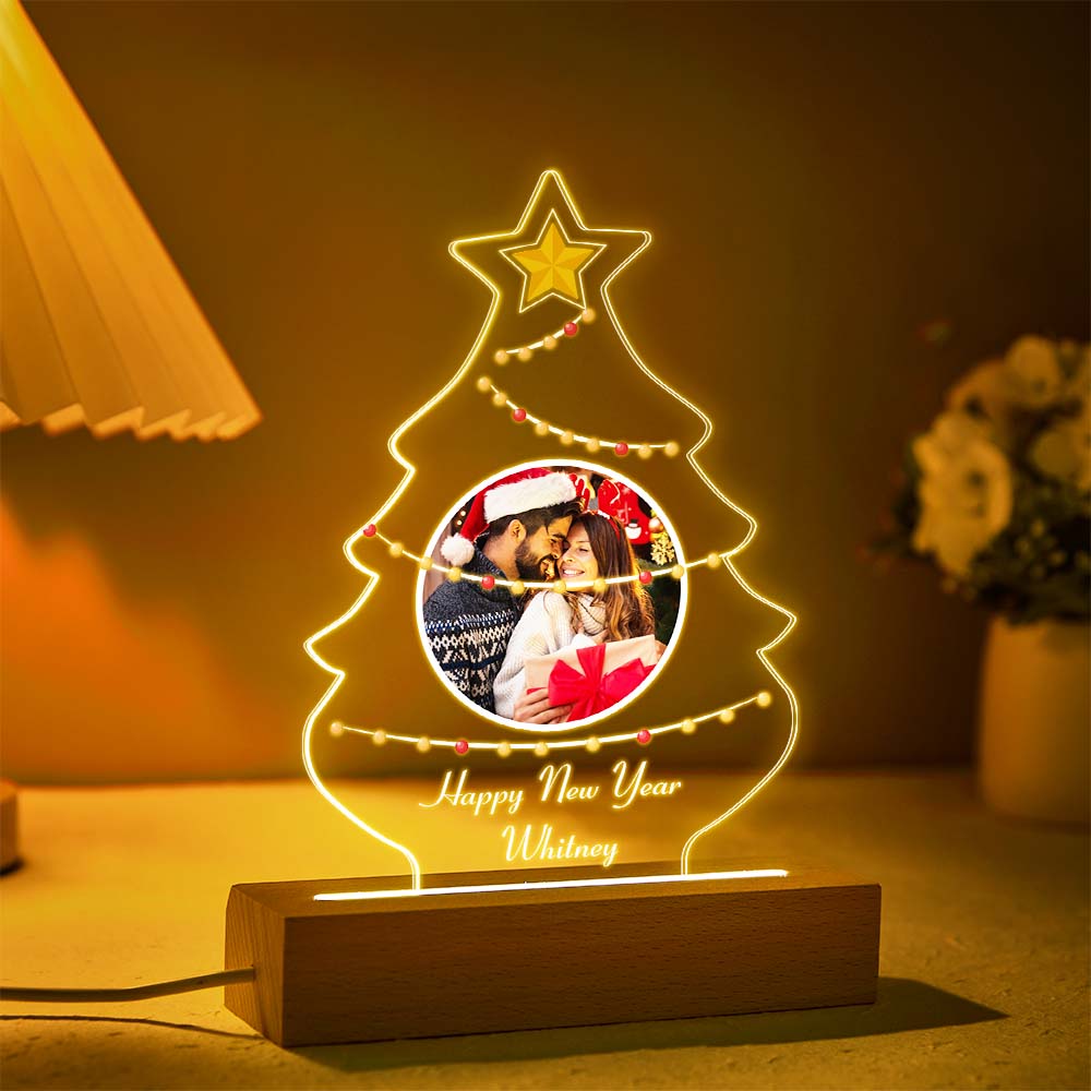 Personnalisé Arbre De Noël Photo Veilleuse Personnalisé Gravé 3d Lampe 7 Couleurs Acrylique Veilleuse Cadeaux De Jour De Noël