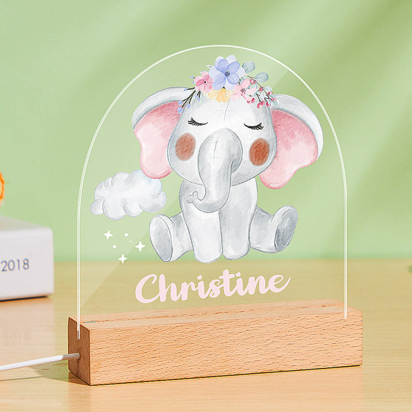Veilleuse Led Personnalisée Avec Petit Éléphant Charmant Pour Bébé Cadeaux Nursery Decor - lampelunephotofr