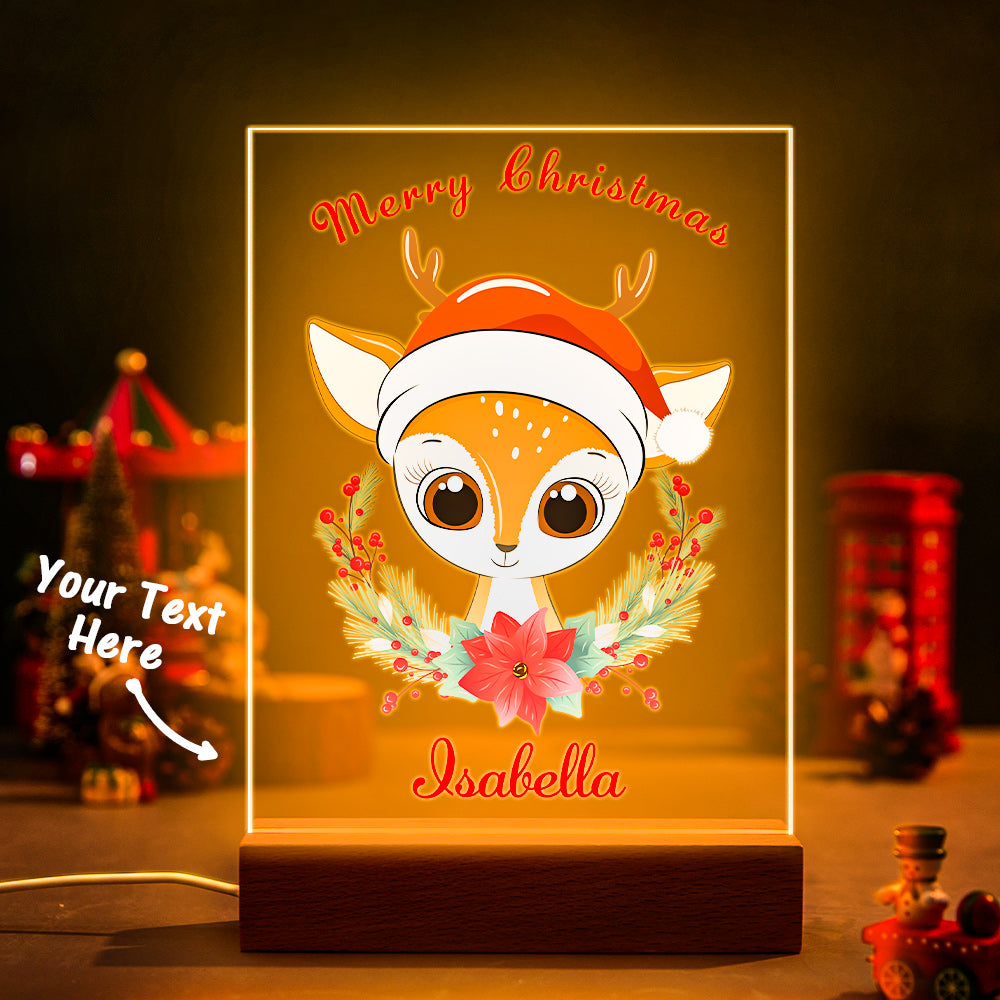Joyeux Noël, adorable cerf, lampe de nuit personnalisée, nurserie, panneau LED de nuit