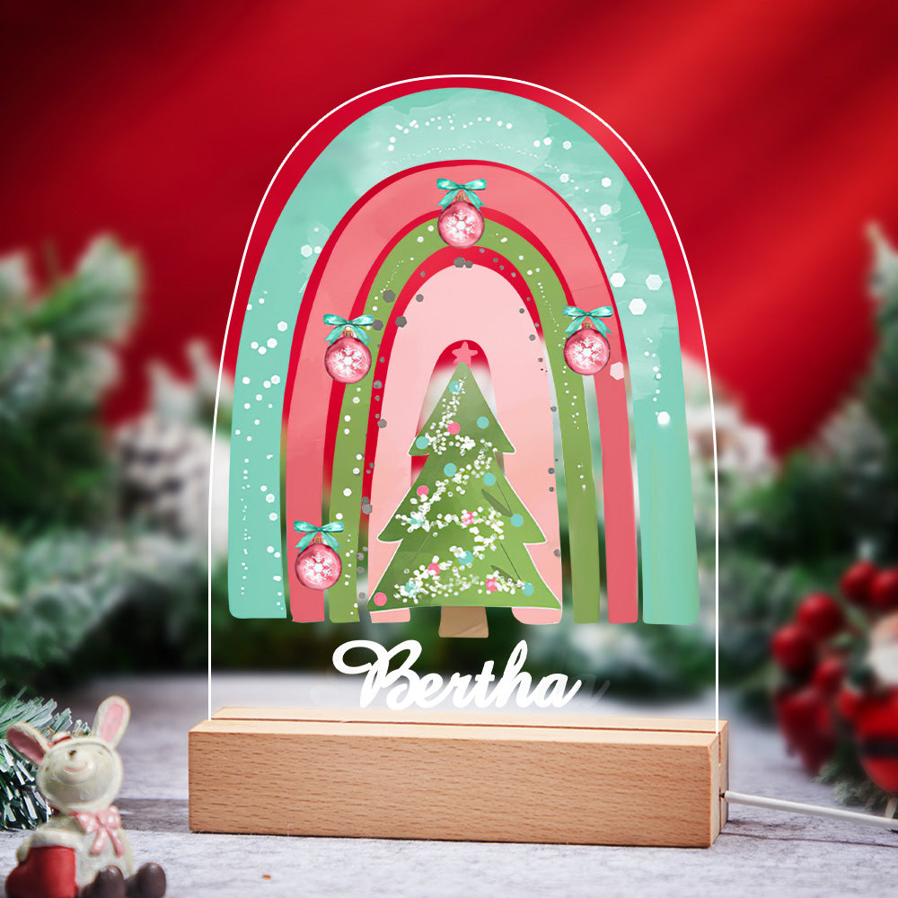 Arc-en-ciel De Noël Avec Lampe De Nuit De Nom Personnalisé D'arbre Vert Pour Le Décor De Salle De Fête
