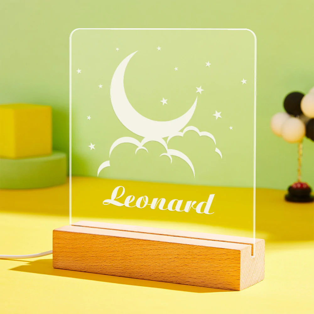 Lune Et Nuages gravés Sur Mesure Led Veilleuse Lampe Acrylique Personnalisée Pour Enfants Pour Chambre À Coucher
