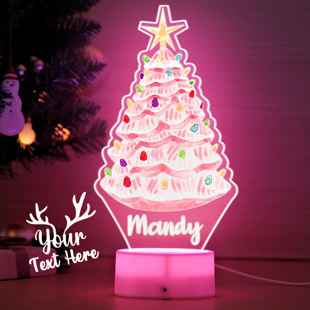 Arbre de Noël rose de nom personnalisé avec la lampe multicolore d'ampoules LED de veilleuse pour le cadeau d'enfants