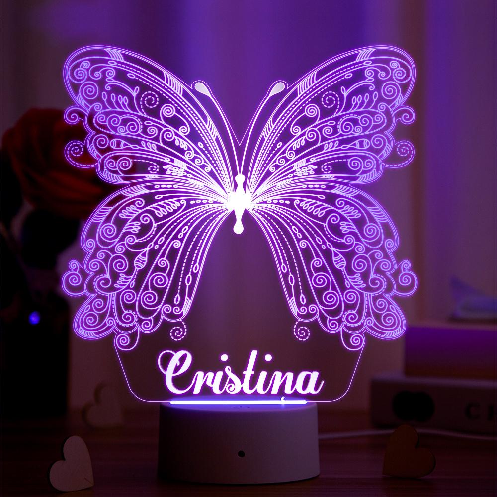 Lampe Papillon 3d Personnalisée Avec Nom Personnalisé Veilleuse Décor De Chambre D'enfant Lumière Led Pour Enfants