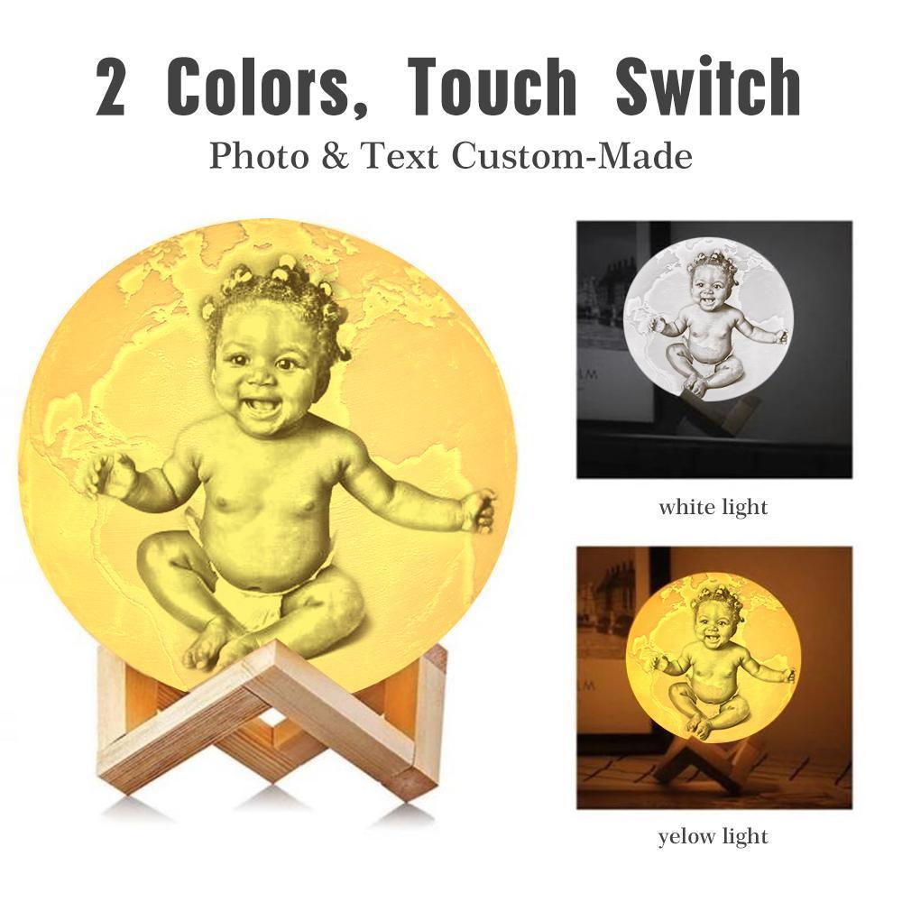 Lampe de Terre Photo & Gravée par Impression 3D Personnalisée - Pour Bébe - Toucher 2 couleurs(10cm-20cm)