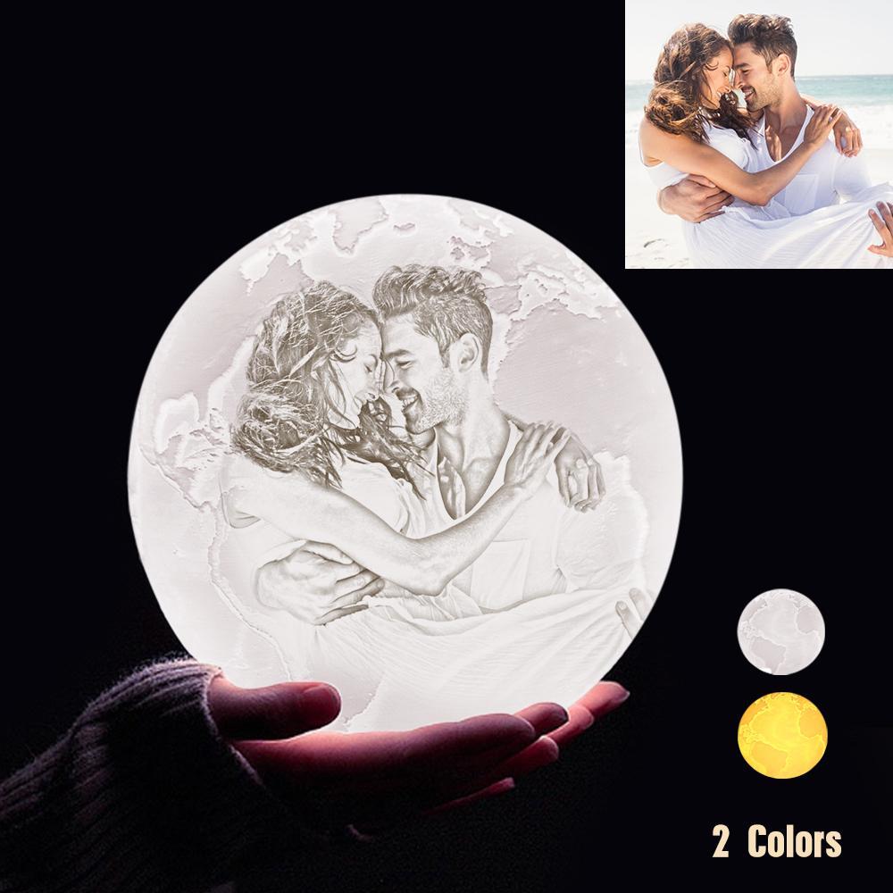Lampe de Terre Photo & Gravée par Impression 3D Personnalisée - Pour Valentin - Toucher 2 couleurs(10cm-20cm)