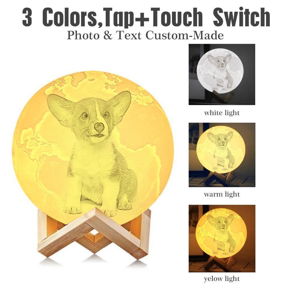 Lampe de Terre Photo & Gravée par Impression 3D Personnalisée - Pour les amoureux des animaux - Robinet 3 couleurs(10cm-20cm)