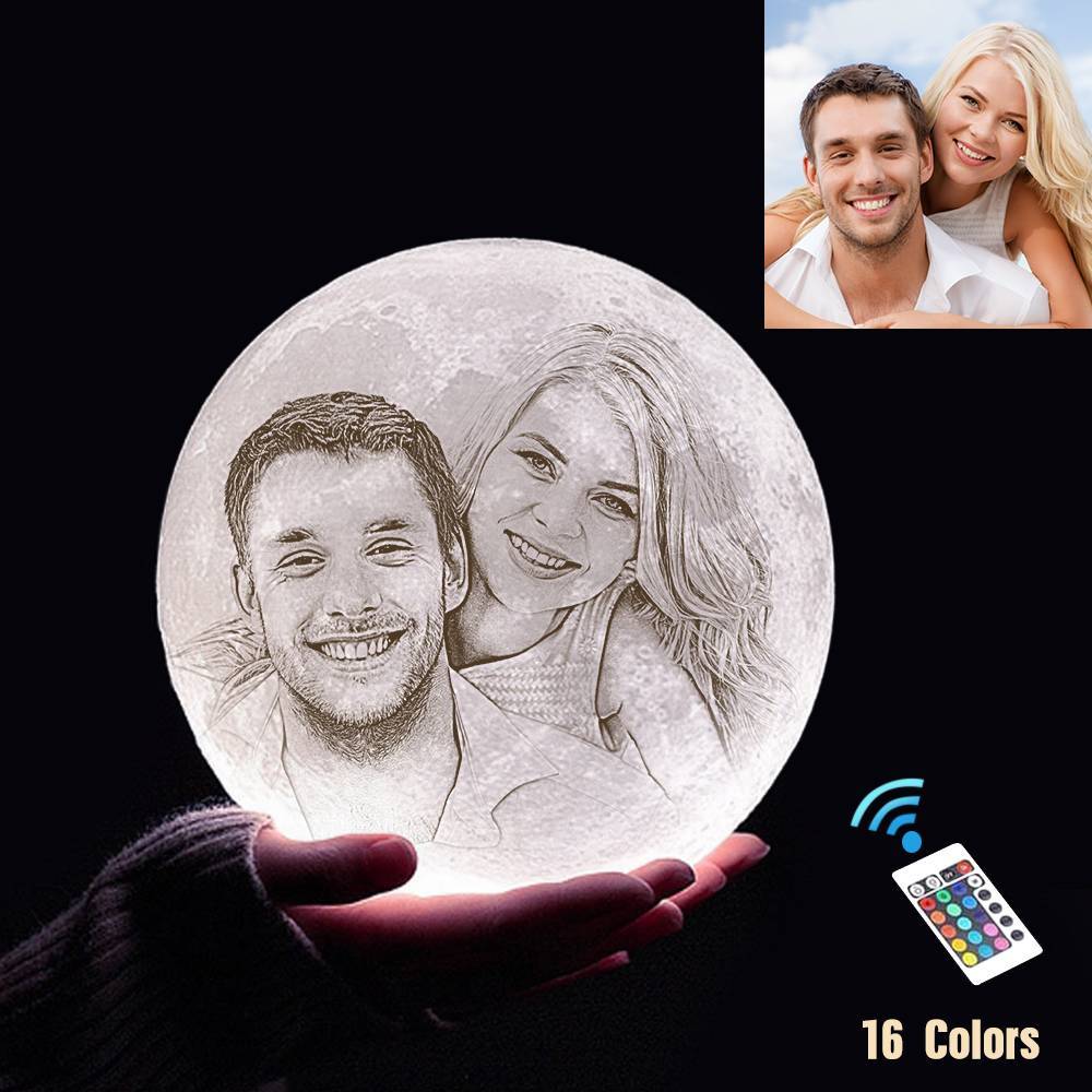 Lampe de Lune Photo & Gravée par Impression 3D Personnalisée - Pour Valentin - Télécommande 16 couleurs(10cm-20cm)