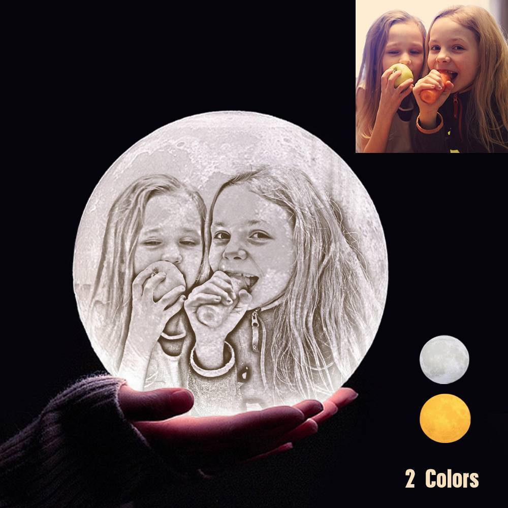 Lampe de Lune Photo & Gravée par Impression 3D Personnalisée - Pour Bébe - Toucher 2 couleurs(10cm-20cm)