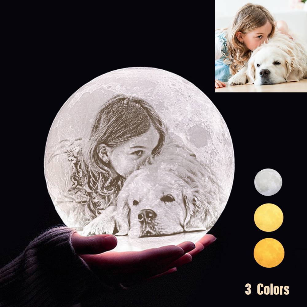 Lampe de Lune Photo & Gravée par Impression 3D Personnalisée - Pour les amoureux des animaux - Robinet 3 couleurs(10cm-20cm)